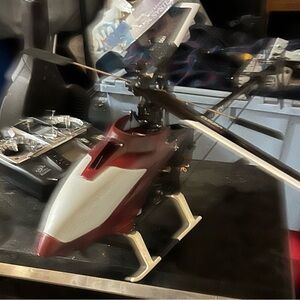Red and White RC Helicopter